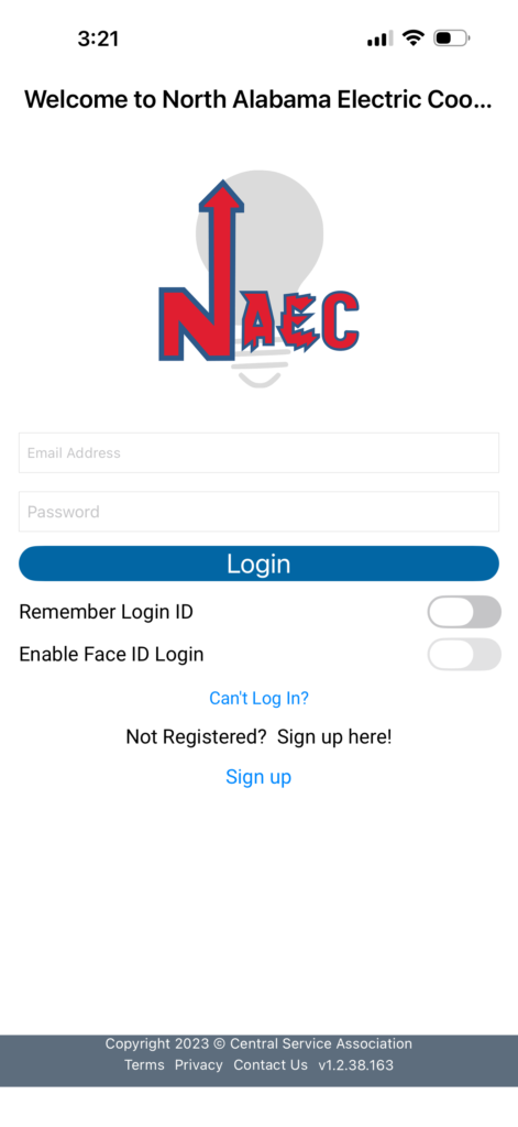 NAEC app - Login