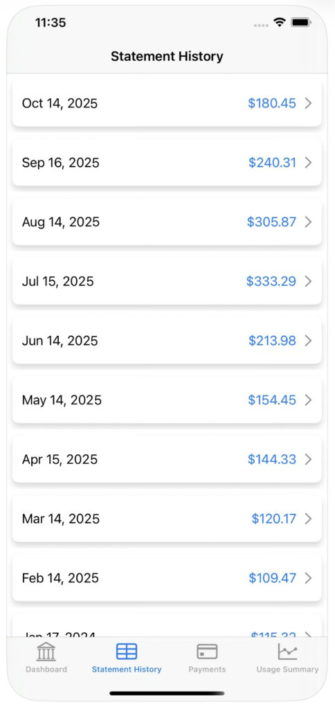 NAEC app - Statement History